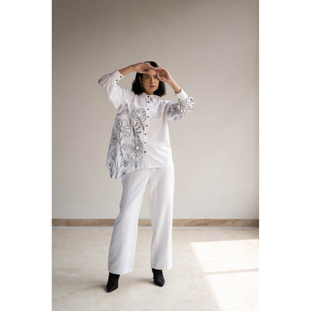 ORIGANI Blossom White Embroidered Shirt
