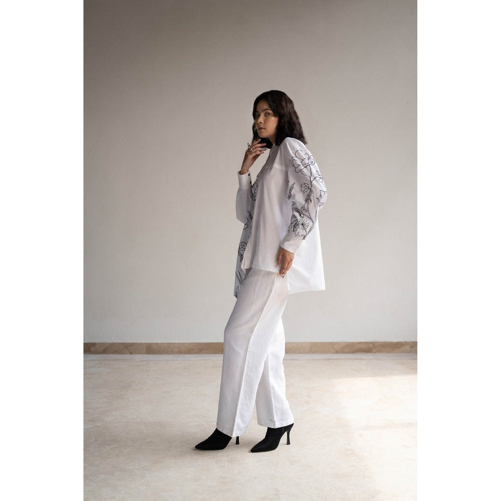 ORIGANI Blossom White Embroidered Shirt