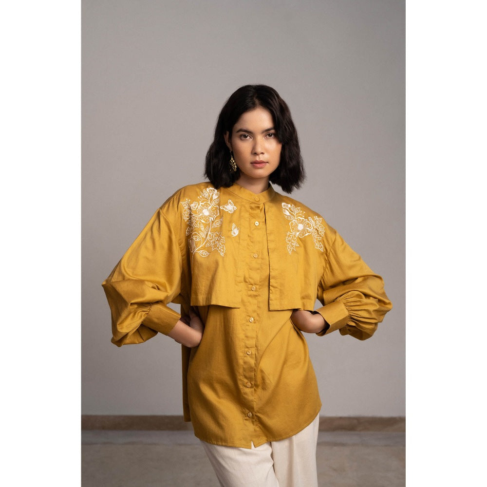 ORIGANI Mustard Winged Embroidered Shirt