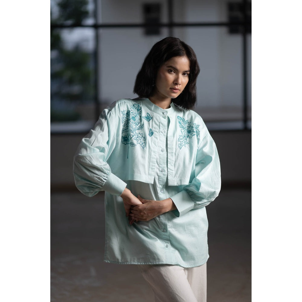 ORIGANI Aqua Winged Embroidered Shirt