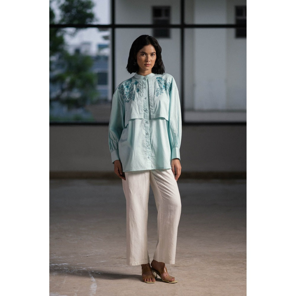 ORIGANI Aqua Winged Embroidered Shirt