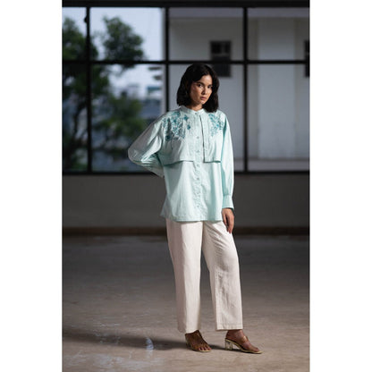 ORIGANI Aqua Winged Embroidered Shirt