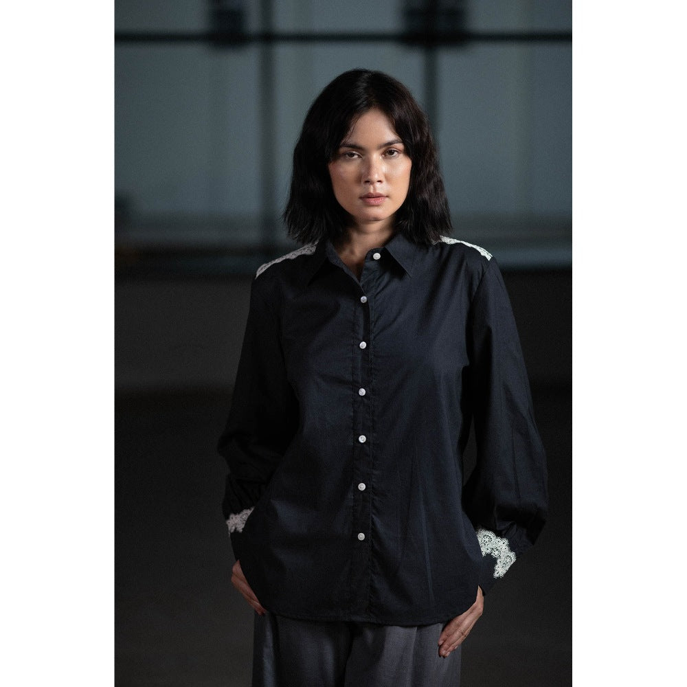 ORIGANI Black Sand Embroidered Shirt