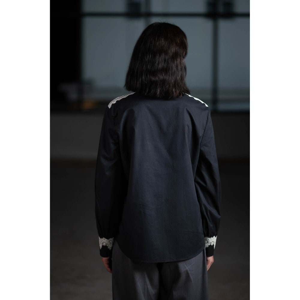 ORIGANI Black Sand Embroidered Shirt