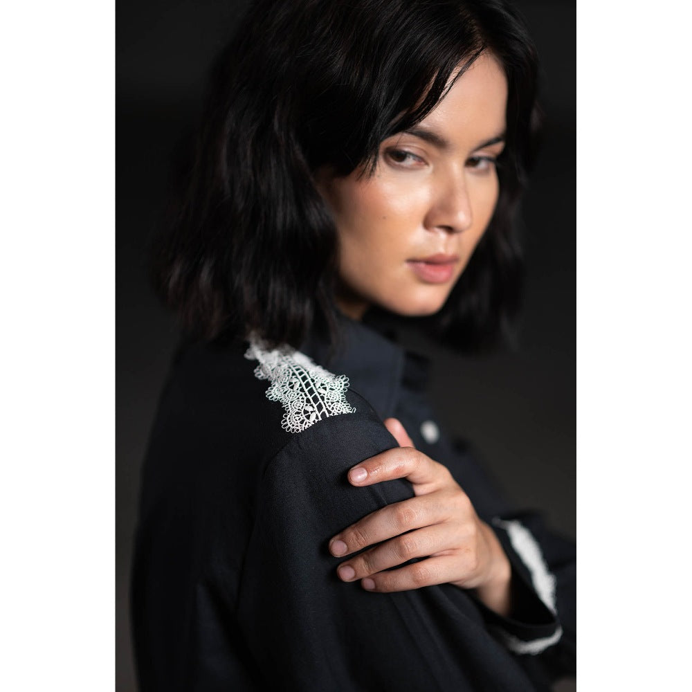 ORIGANI Black Sand Embroidered Shirt