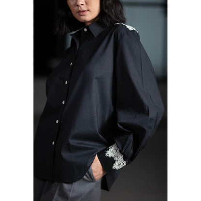 ORIGANI Black Sand Embroidered Shirt