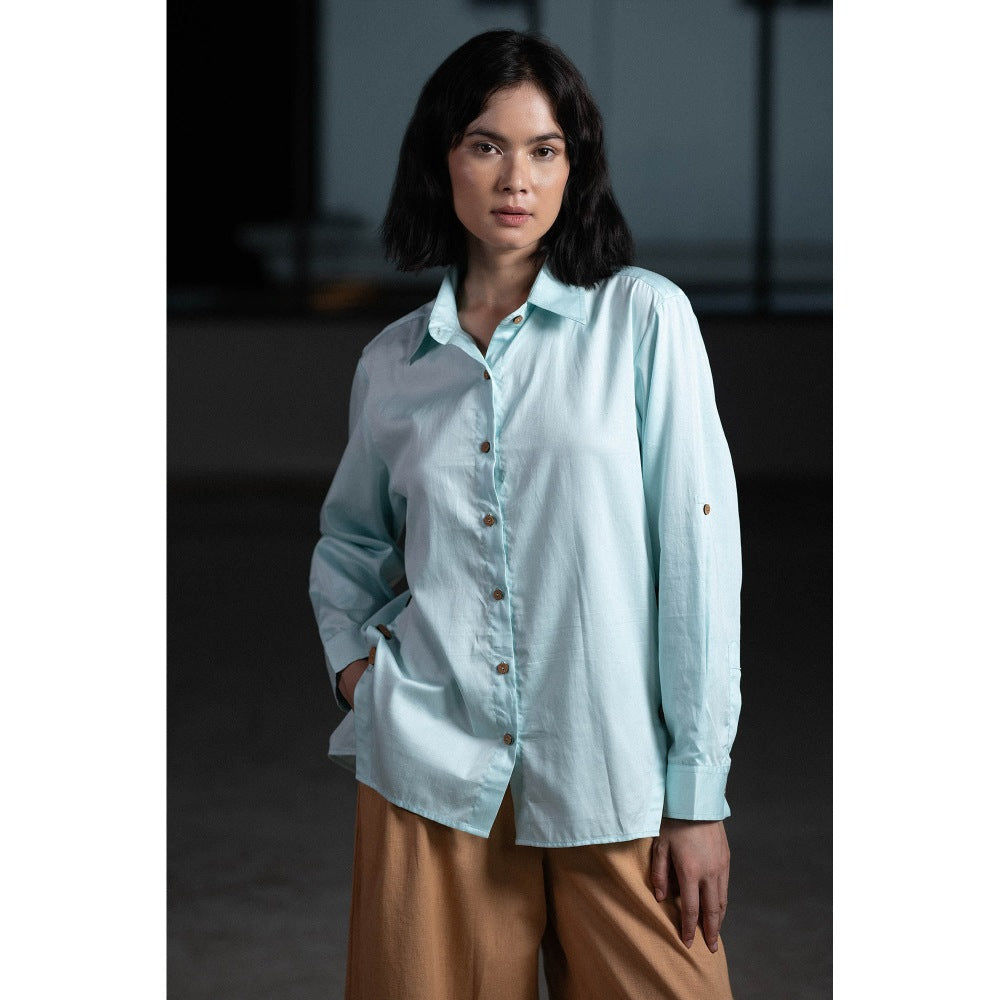 ORIGANI Blue Coconut Shell Solid Shirt