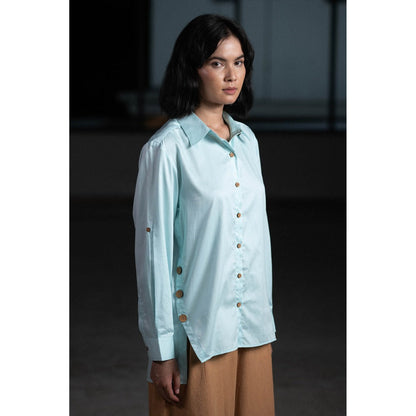 ORIGANI Blue Coconut Shell Solid Shirt