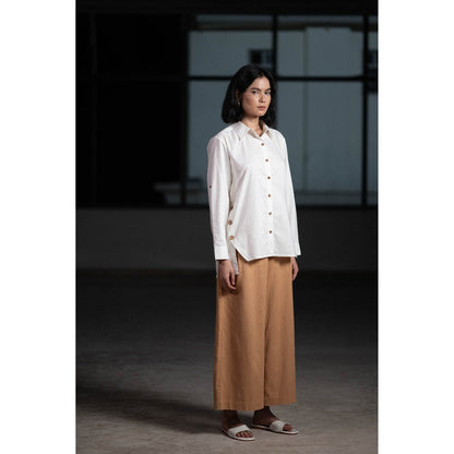 ORIGANI White Coconut Shell Solid Shirt