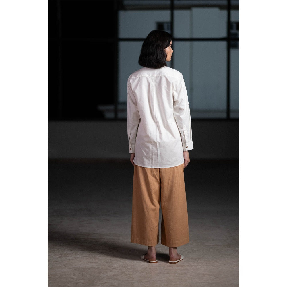 ORIGANI White Coconut Shell Solid Shirt