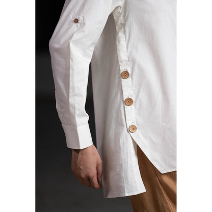 ORIGANI White Coconut Shell Solid Shirt