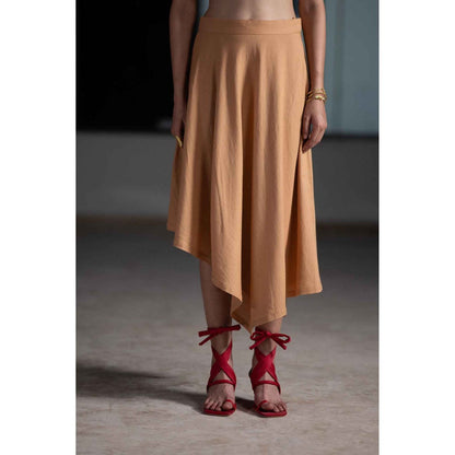 ORIGANI Sand Brown Midi Skirt