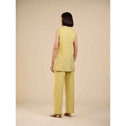 ORIGANI Yellow Embroidered Overlays Jacket