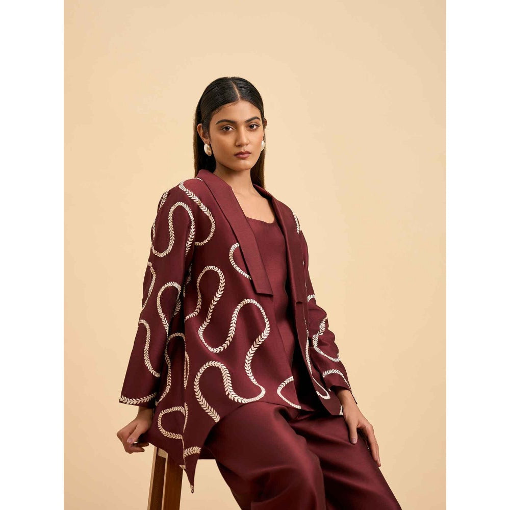 ORIGANI Maroon Regal Harmony Overlay Jacket