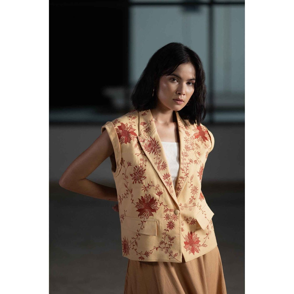 ORIGANI Beige Sunflower Oasis Blazer