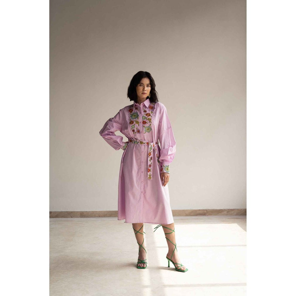 ORIGANI Purple Orchid Bouquet Shirt Dress with Belt (Set of 2)