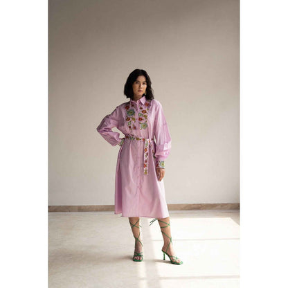ORIGANI Purple Orchid Bouquet Shirt Dress with Belt (Set of 2)