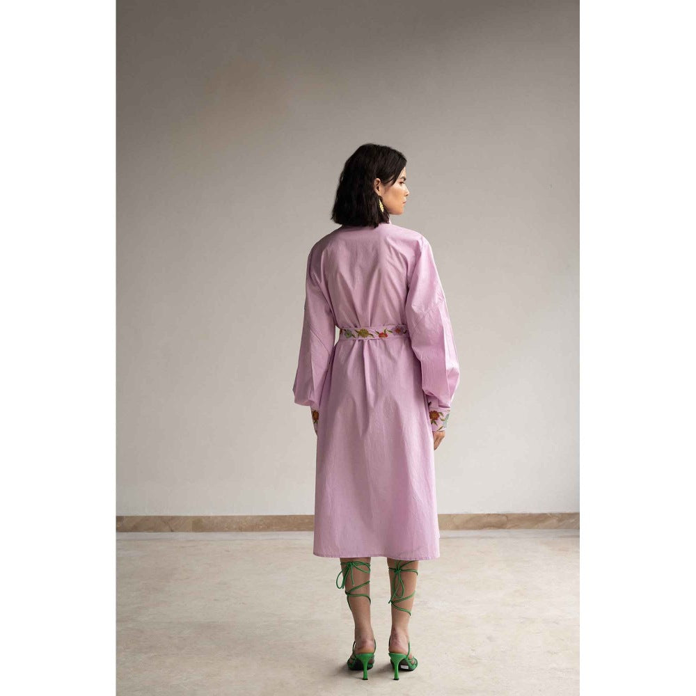 ORIGANI Purple Orchid Bouquet Shirt Dress with Belt (Set of 2)