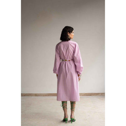 ORIGANI Purple Orchid Bouquet Shirt Dress with Belt (Set of 2)