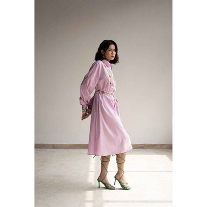 ORIGANI Purple Orchid Bouquet Shirt Dress with Belt (Set of 2)