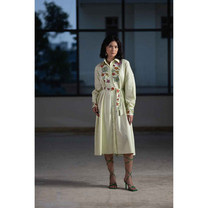ORIGANI Mint Green Bouquet Shirt Dress with Belt (Set of 2)