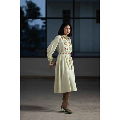ORIGANI Mint Green Bouquet Shirt Dress with Belt (Set of 2)