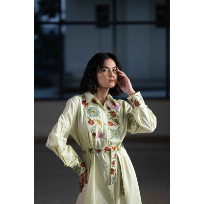 ORIGANI Mint Green Bouquet Shirt Dress with Belt (Set of 2)
