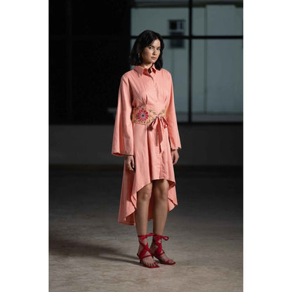 ORIGANI Coral Floral Mini Dress with Belt (Set of 2)