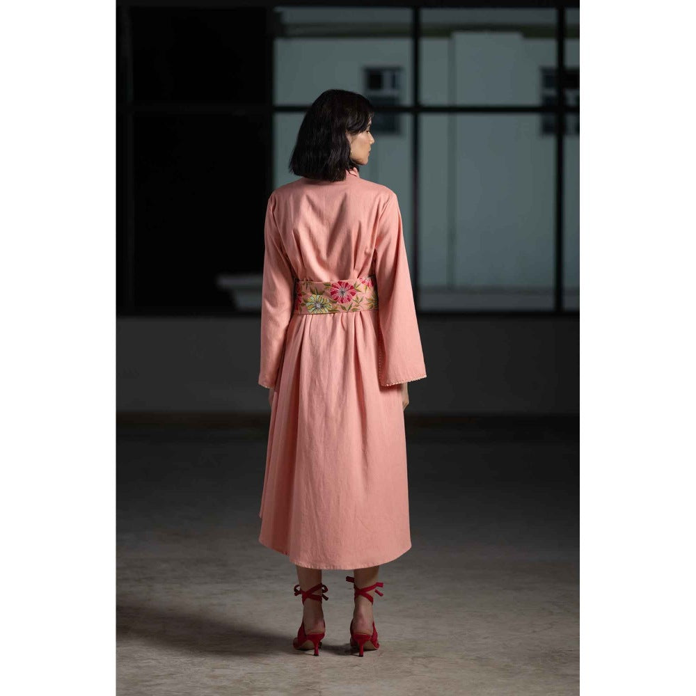 ORIGANI Coral Floral Mini Dress with Belt (Set of 2)