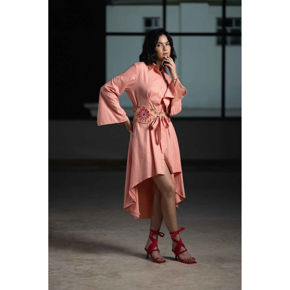 ORIGANI Coral Floral Mini Dress with Belt (Set of 2)