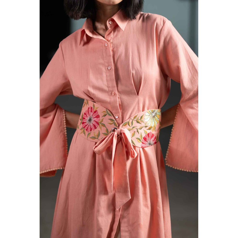 ORIGANI Coral Floral Mini Dress with Belt (Set of 2)