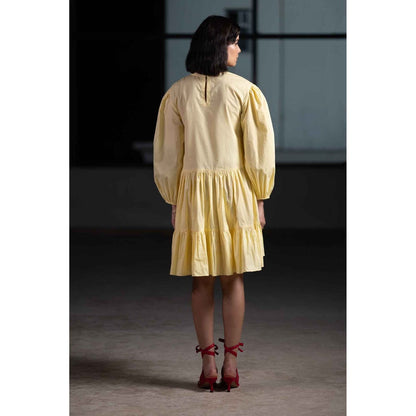 ORIGANI Yellow Dandelion Tiered Dress