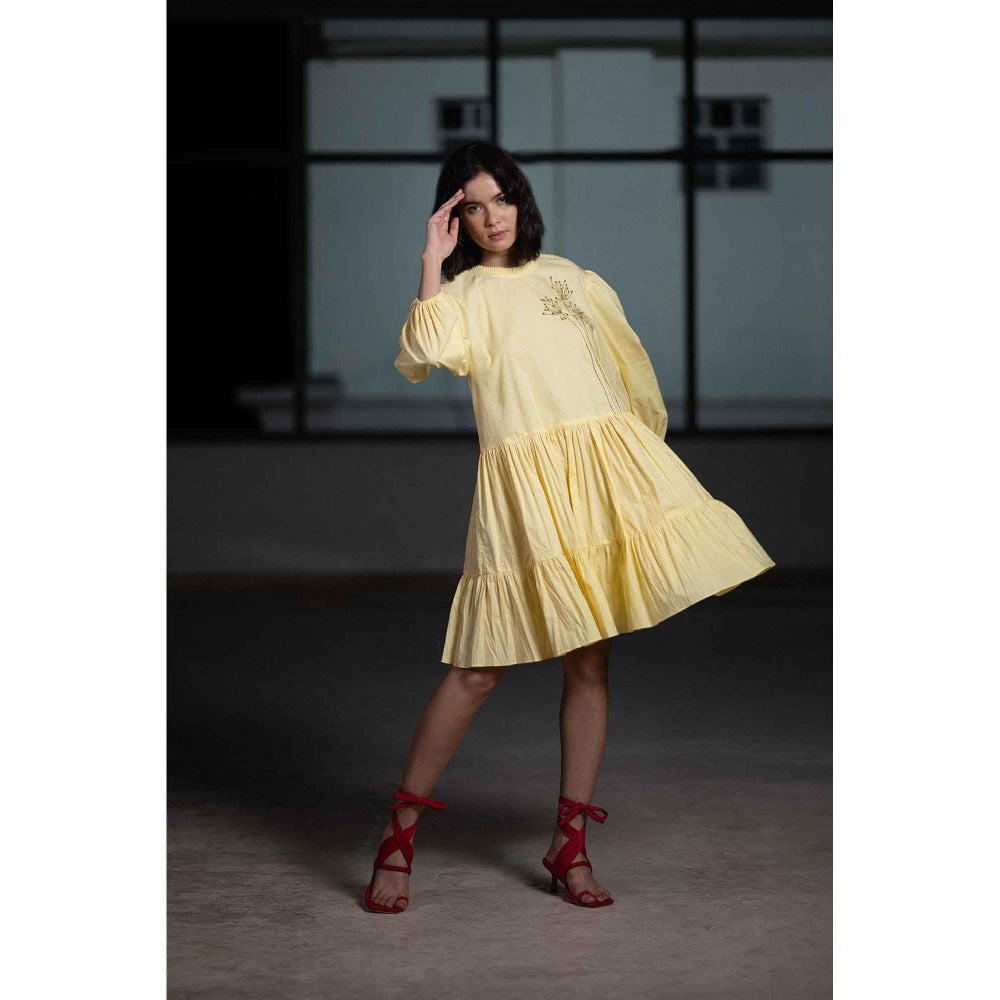 ORIGANI Yellow Dandelion Tiered Dress