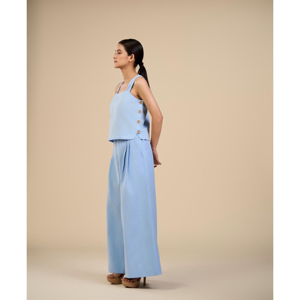 ORIGANI Blue Linen Dewdrop Top