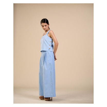 ORIGANI Blue Linen Dewdrop Top