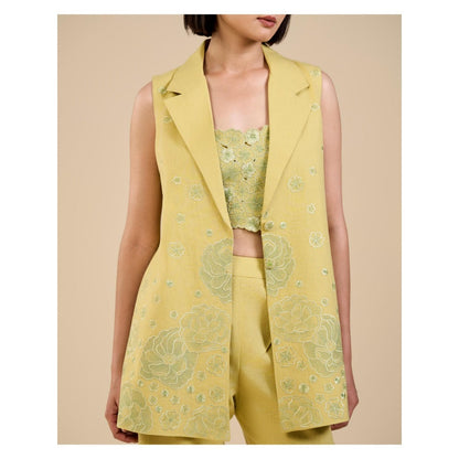 ORIGANI Sage Green Embroidred Bustier Top