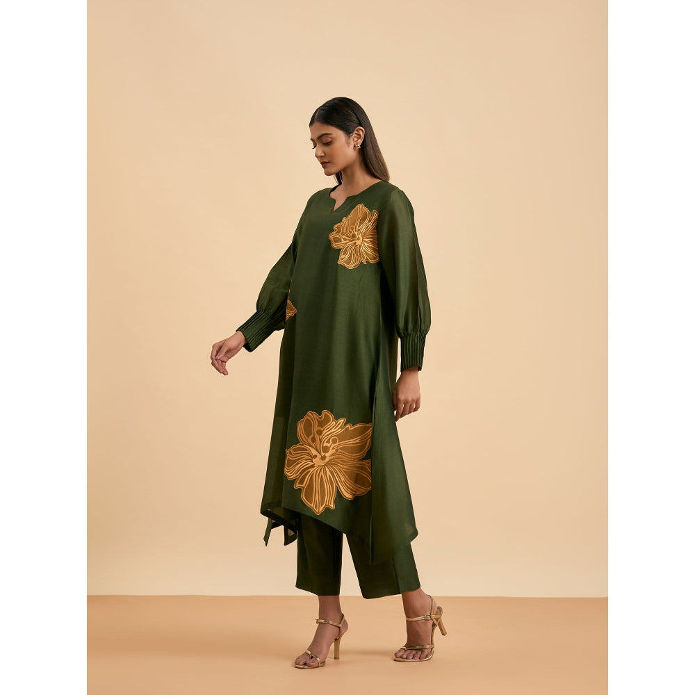 ORIGANI Olive Chicory Suit Kurta with Pant and Inner (Set of 3)