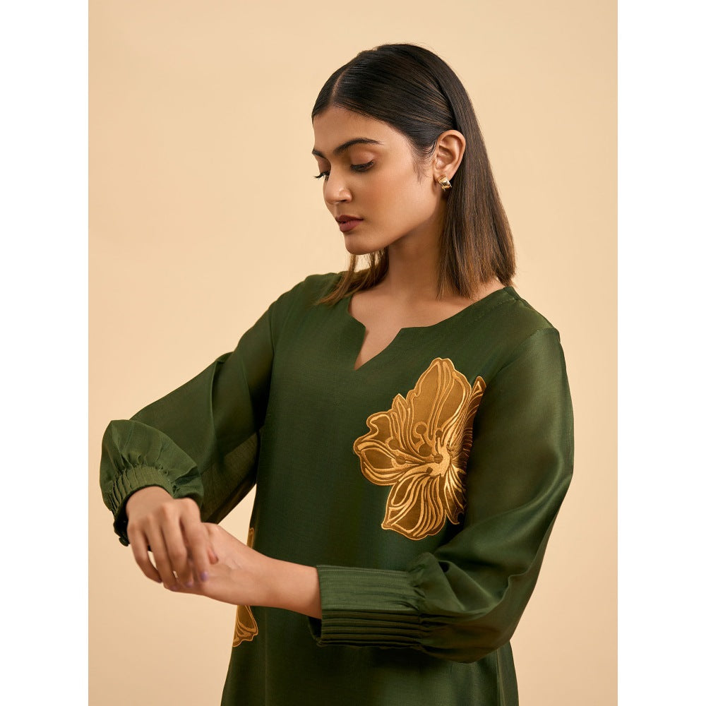 ORIGANI Olive Chicory Suit Kurta with Pant and Inner (Set of 3)