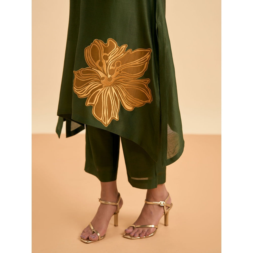 ORIGANI Olive Chicory Suit Kurta with Pant and Inner (Set of 3)