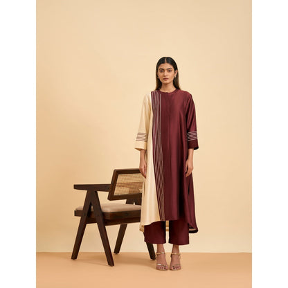 ORIGANI Maroon Twilight Suit Kurta with Pant (Set of 2)