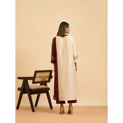 ORIGANI Maroon Twilight Suit Kurta with Pant (Set of 2)