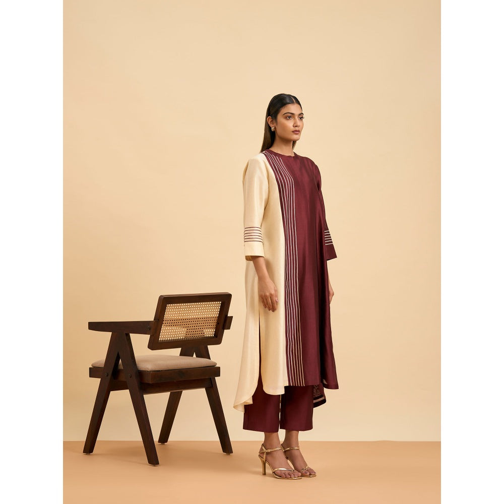 ORIGANI Maroon Twilight Suit Kurta with Pant (Set of 2)