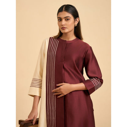 ORIGANI Maroon Twilight Suit Kurta with Pant (Set of 2)