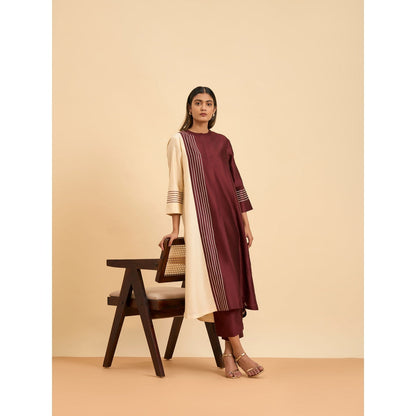 ORIGANI Maroon Twilight Suit Kurta with Pant (Set of 2)