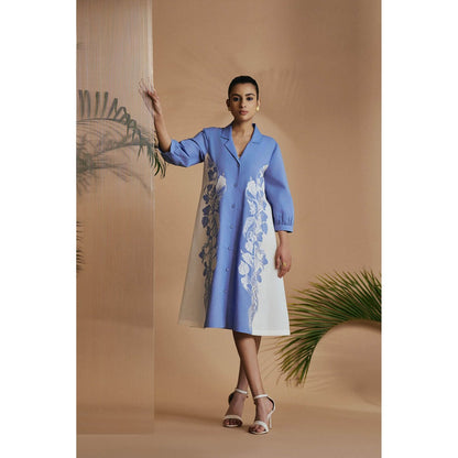 ORIGANI Blue Petal Safari A-Line Dress