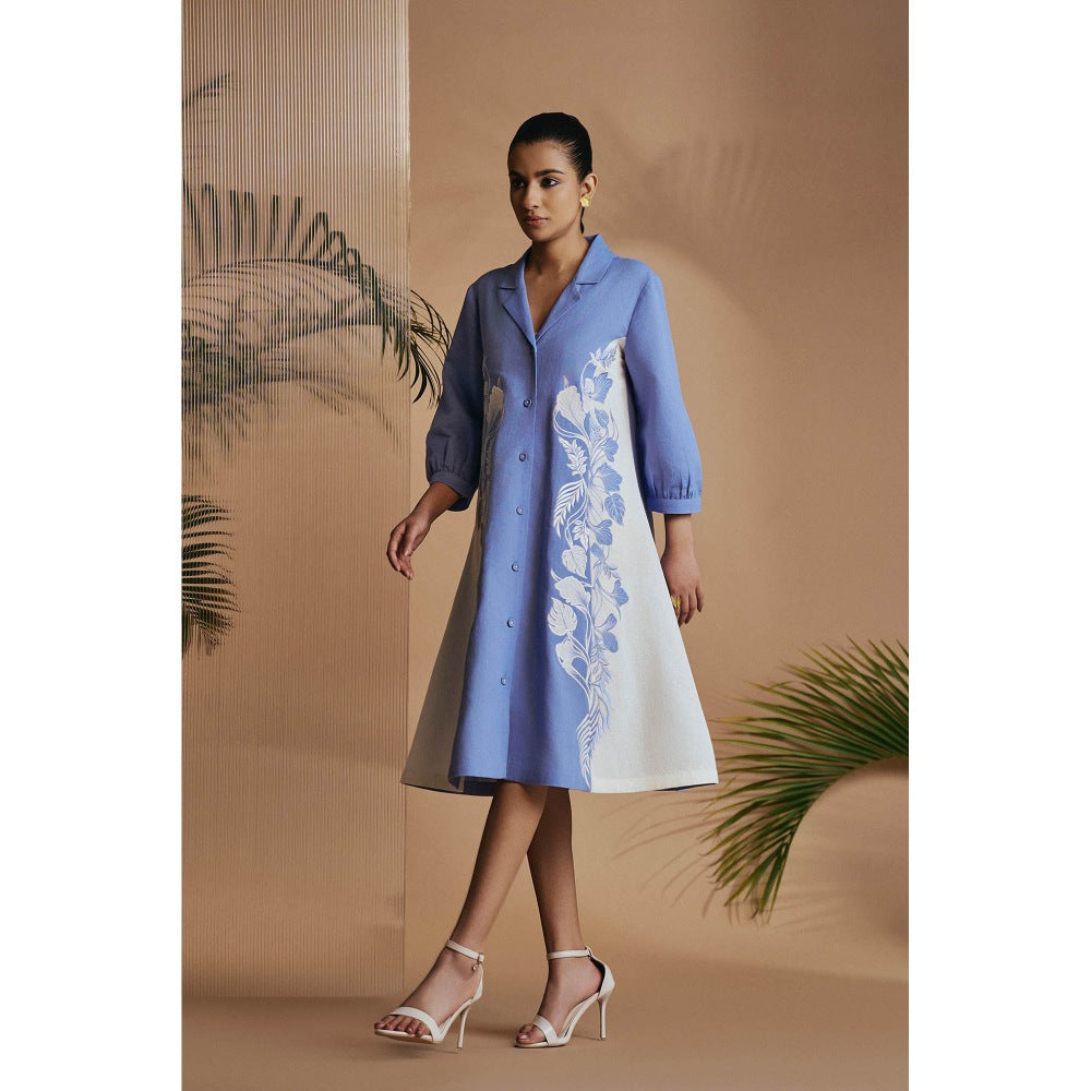 ORIGANI Blue Petal Safari A-Line Dress