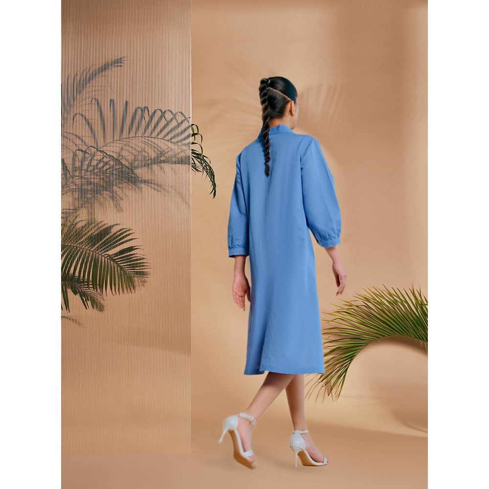 ORIGANI Blue Petal Safari A-Line Dress