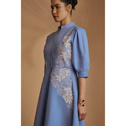 ORIGANI Blue Fit & Flare Dress