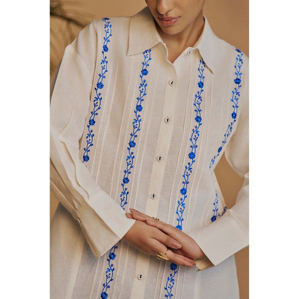 ORIGANI Women Off White Embroidered Co-Ord Set