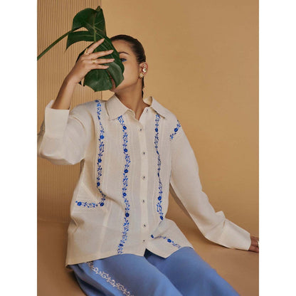 ORIGANI Women Off White Embroidered Co-Ord Set